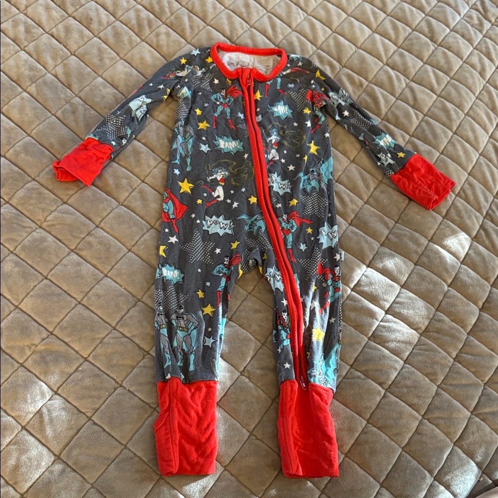 Little Sleepies Zippy DC Justice League Kids Superhero Pajama - Red and Gray